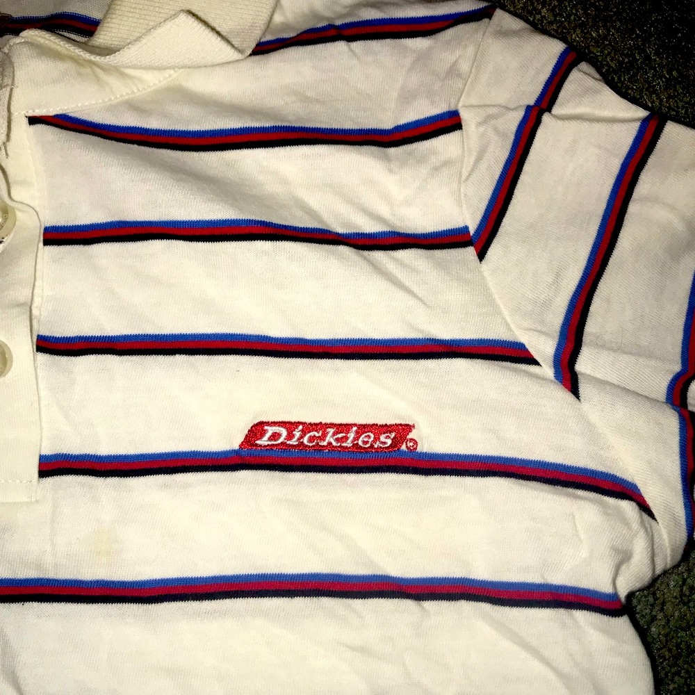 Dickies white blue black and red stripped shirt